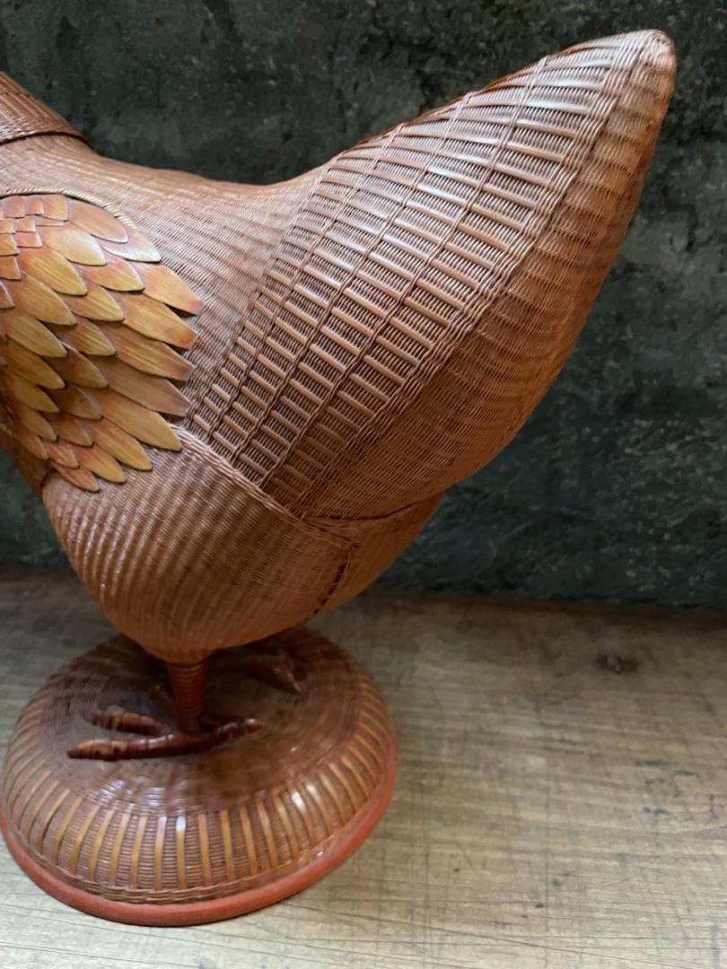 希少 1940's ヴィンテージ 上海伝統工芸 竹細工 雄鶏 ラタン オブジェ