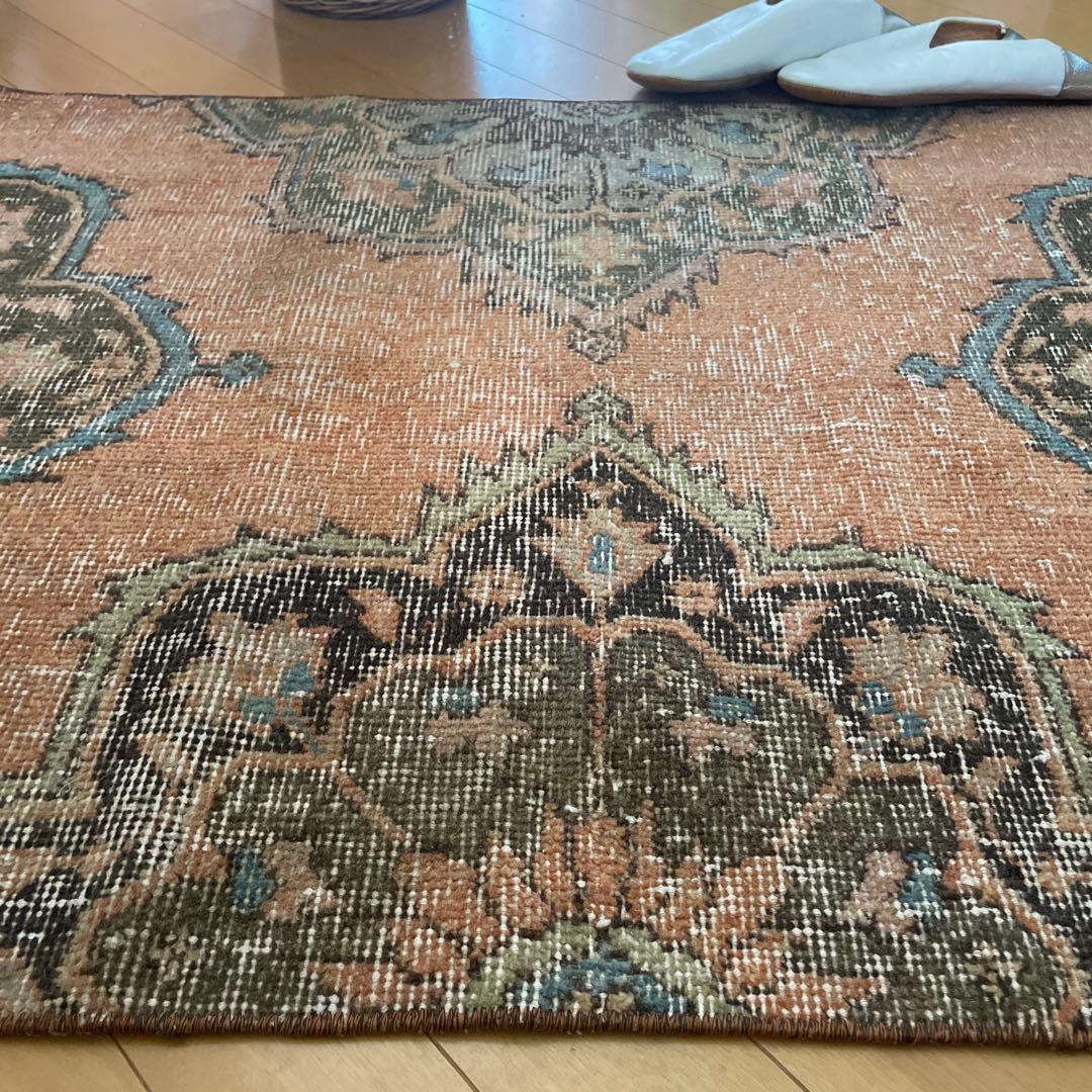 72×86 テラコッタカラー　オリエンタル柄 トルコヴィンテージラグ