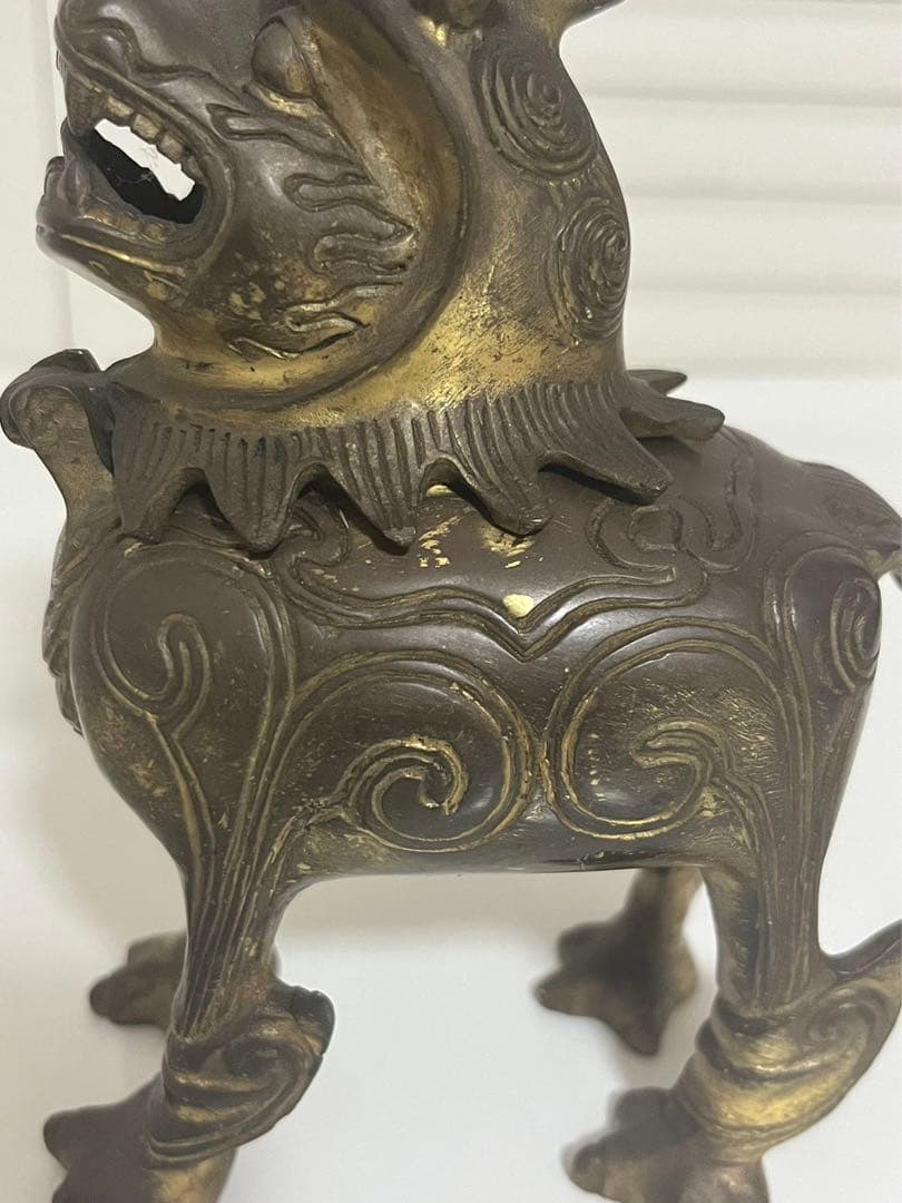 中国美術 明末清初 銅鎏金 麒麟 骨董品 香炉 貔貅　重さ663g