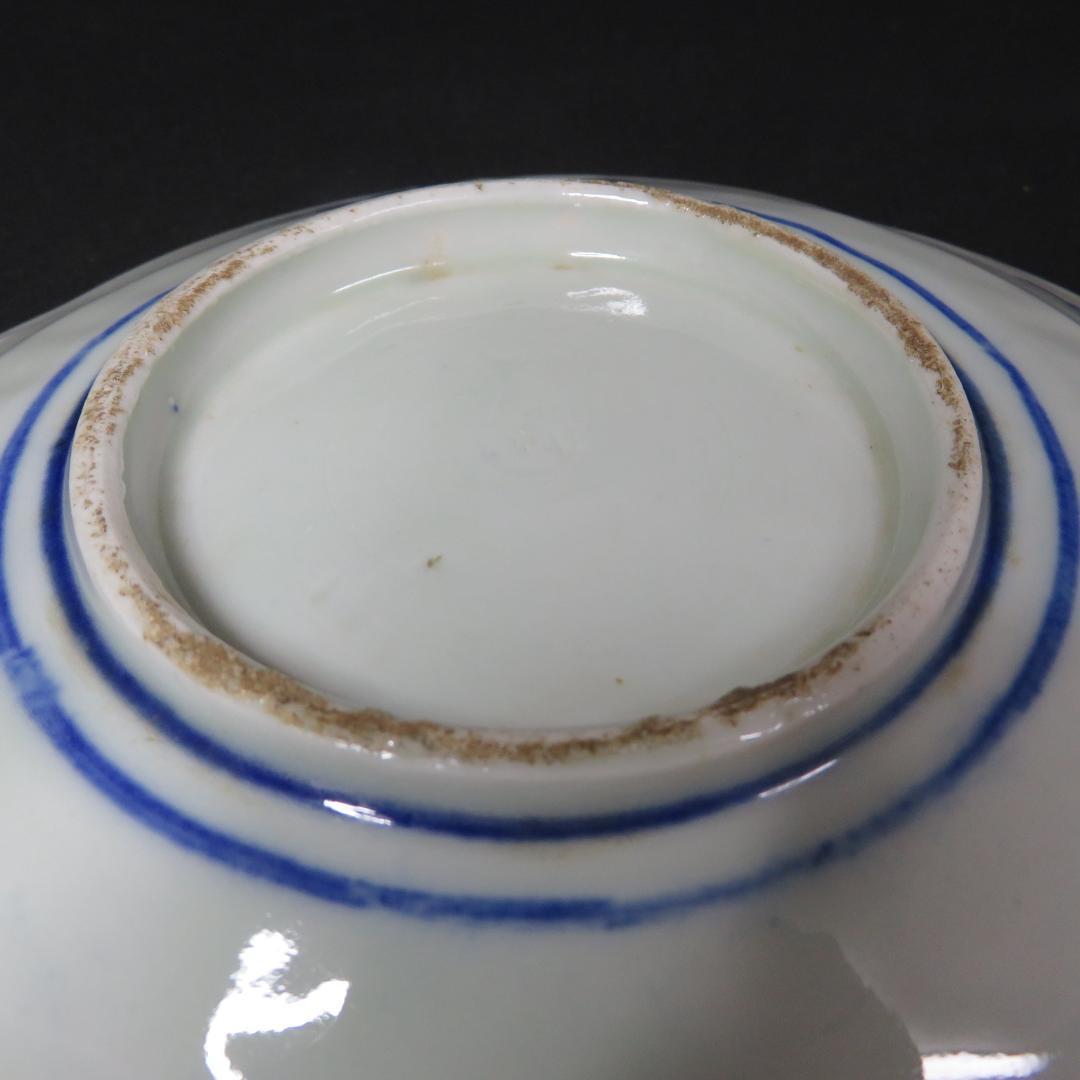 長丸皿 3枚 歪み 変形皿 花唐草 印判 染付 明治 大正