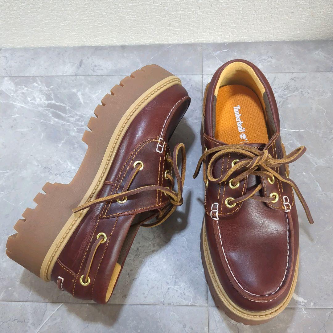 美品☆24㎝ Timberland ストーン ストリート ボート 厚底 モカシン