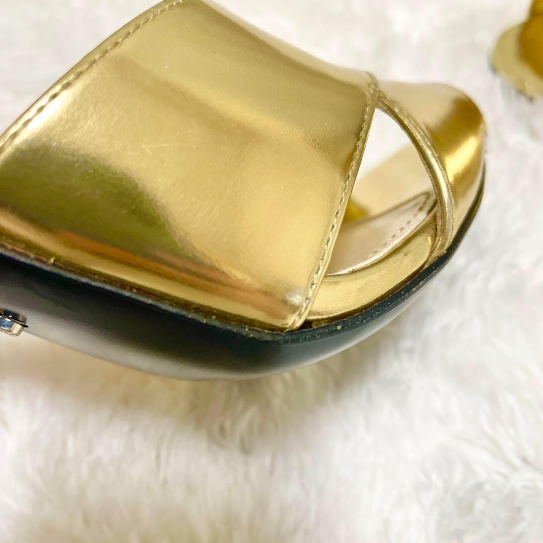美品✨PRADA プラダ サンダル ハイヒール メタリック ゴールド 22.5