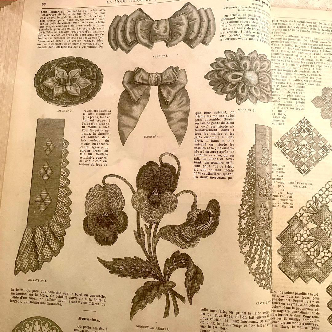 【希少】1869年ラモードイリュストレ モード紙　大型古書　フランスアンティーク