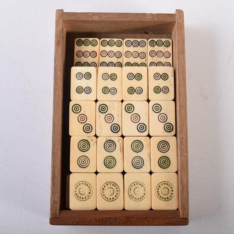 中国　竹嵌　骨牌　背竹牌　麻雀牌　木箱付　V　8014