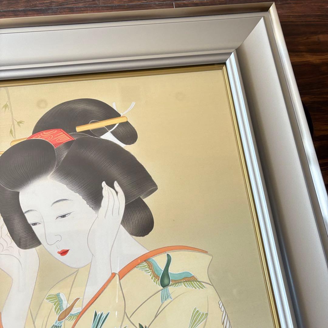 堀江浮水 (堀江豊生) 額装 美人画 真作 日本画 師/伊東深水 絵画 A