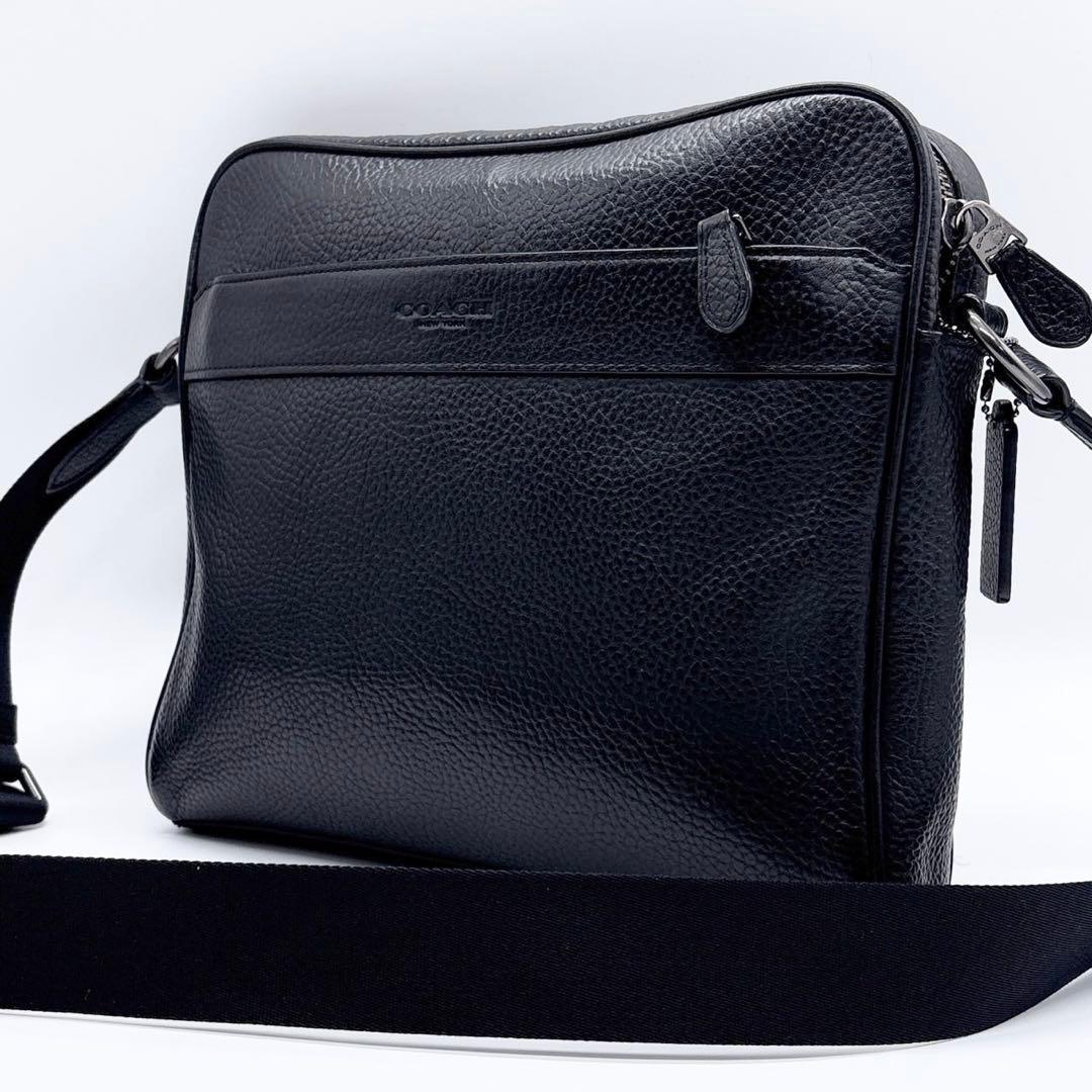 美品✨コーチ ショルダーバッグ チャールズ シボ革 シルバー金具 ブラック