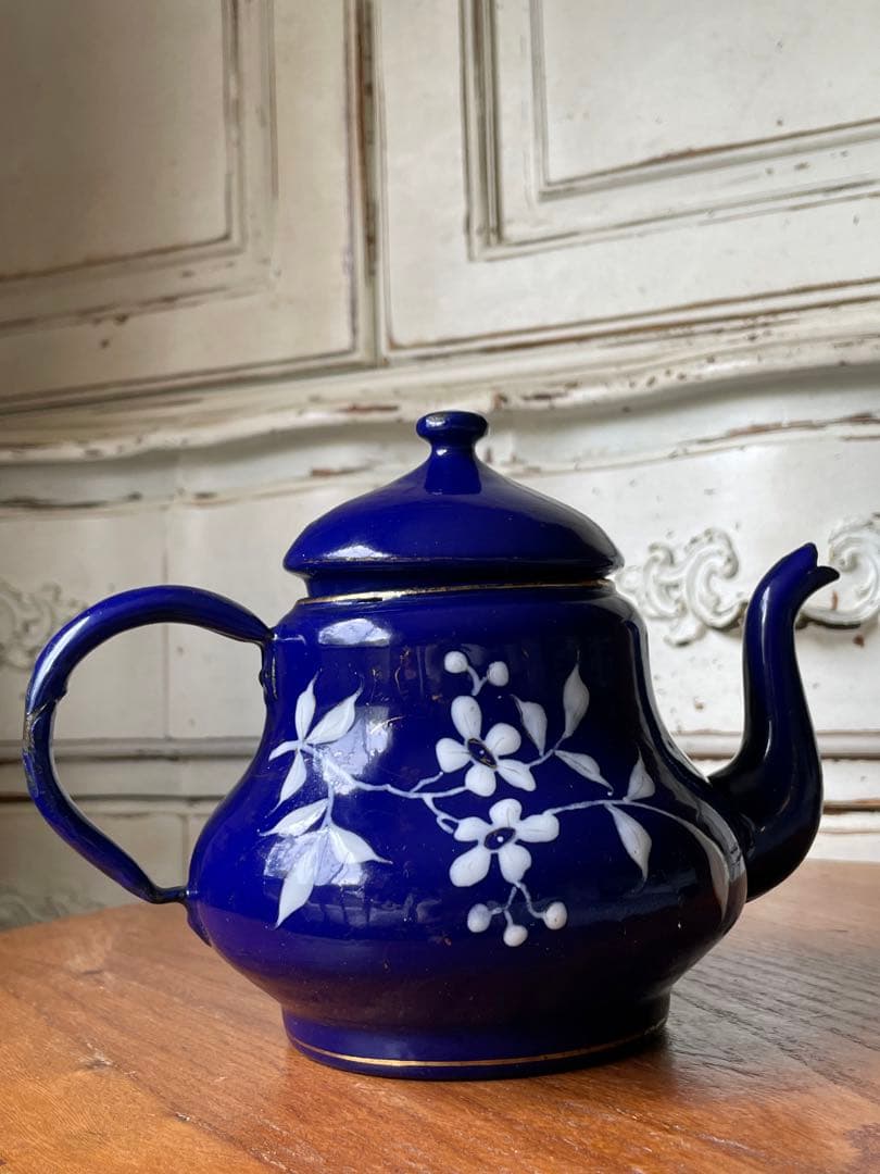 フランス　アンティーク　ホーロー　ティー　ポット　コーヒー　ポット　手書き　レア
