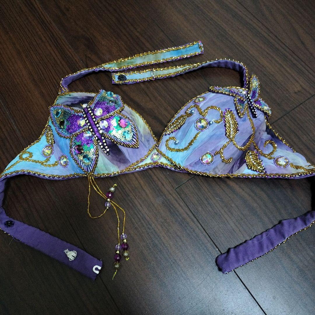 エジプト製 ベリーダンス衣装 パープル バタフライ