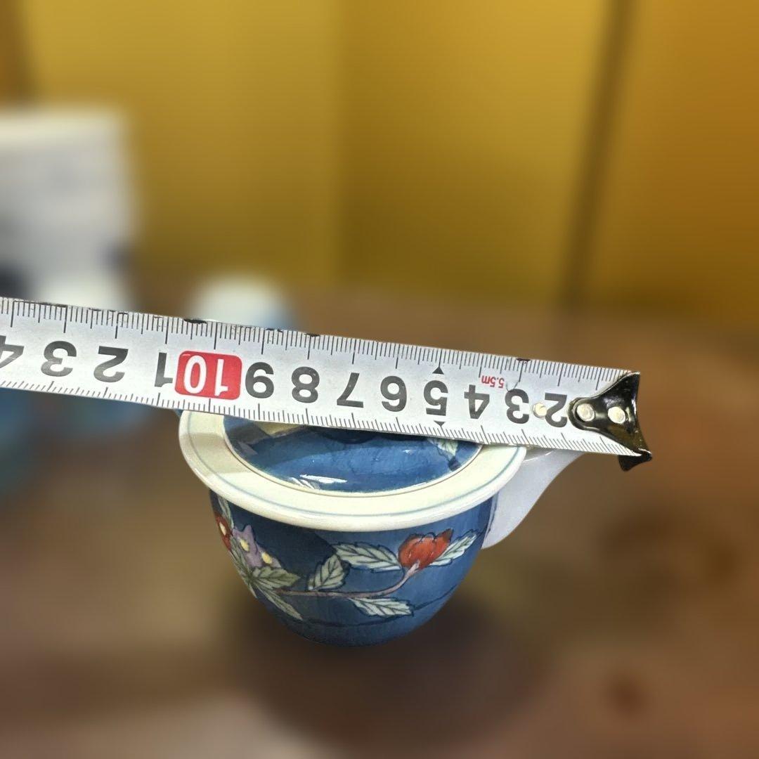 平安，京焼，有田焼，清水焼，茶道具セット 青色花柄 急須 茶碗 湯呑み