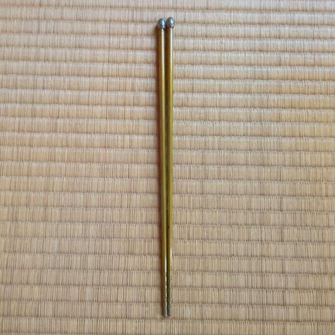 茶道具火箸 付属品あり　烽玉　釜師清右衛門　南鐐松笠頭真鍮火箸