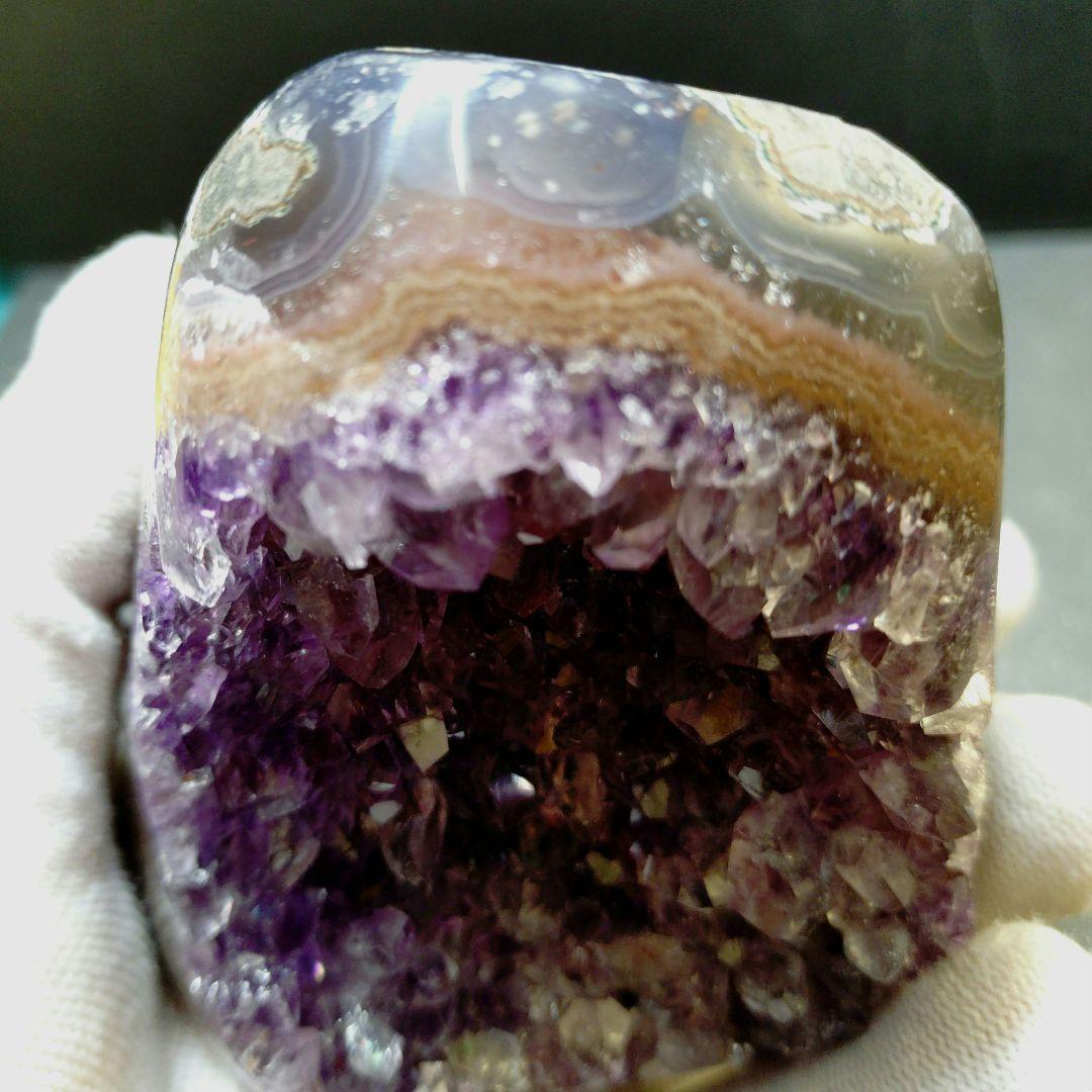 ☆希少☆縁起物☆高透明☆ウルグアイ産アメジストクラスター　瑪瑙共生　原石　⑩