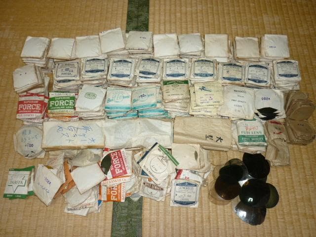希少ガラス大正時代～紙袋付◆アメリカ製含む 丸眼鏡レンズ 色々な色両眼1000枚