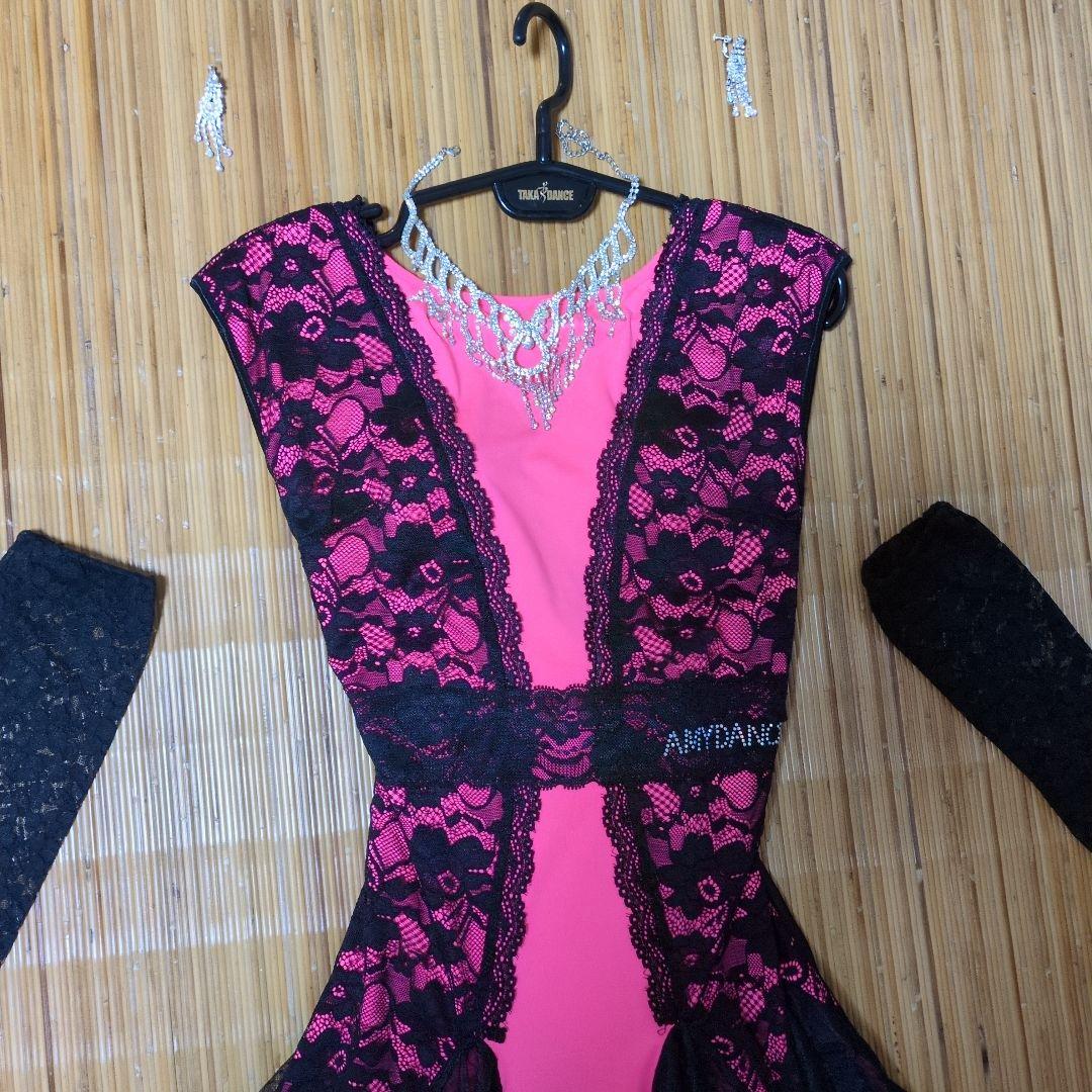 社交ダンス　ピンク黒レースドレス