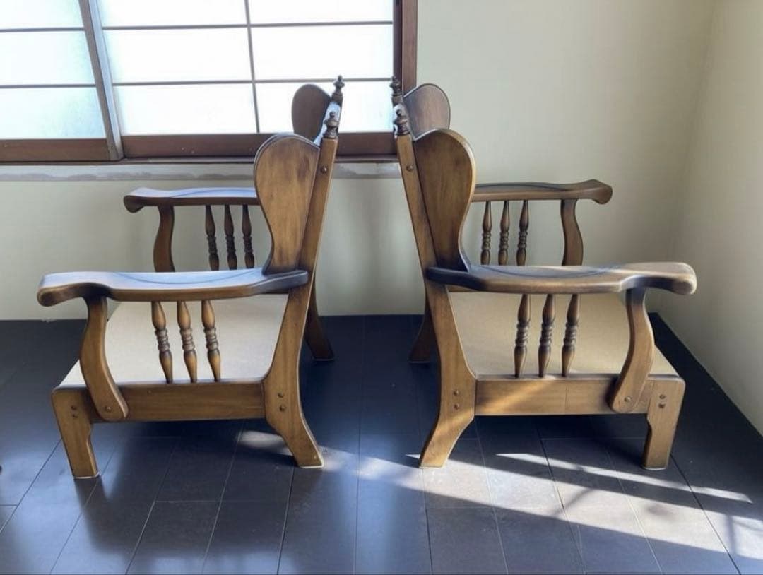 ローチェア 木製アームチェア 2脚セット