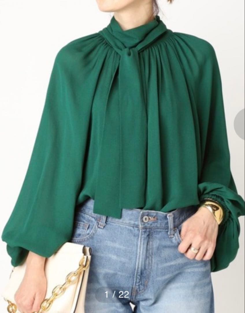 美品★ドゥーズィーエムクラス GGシルクブラウス★グリーン