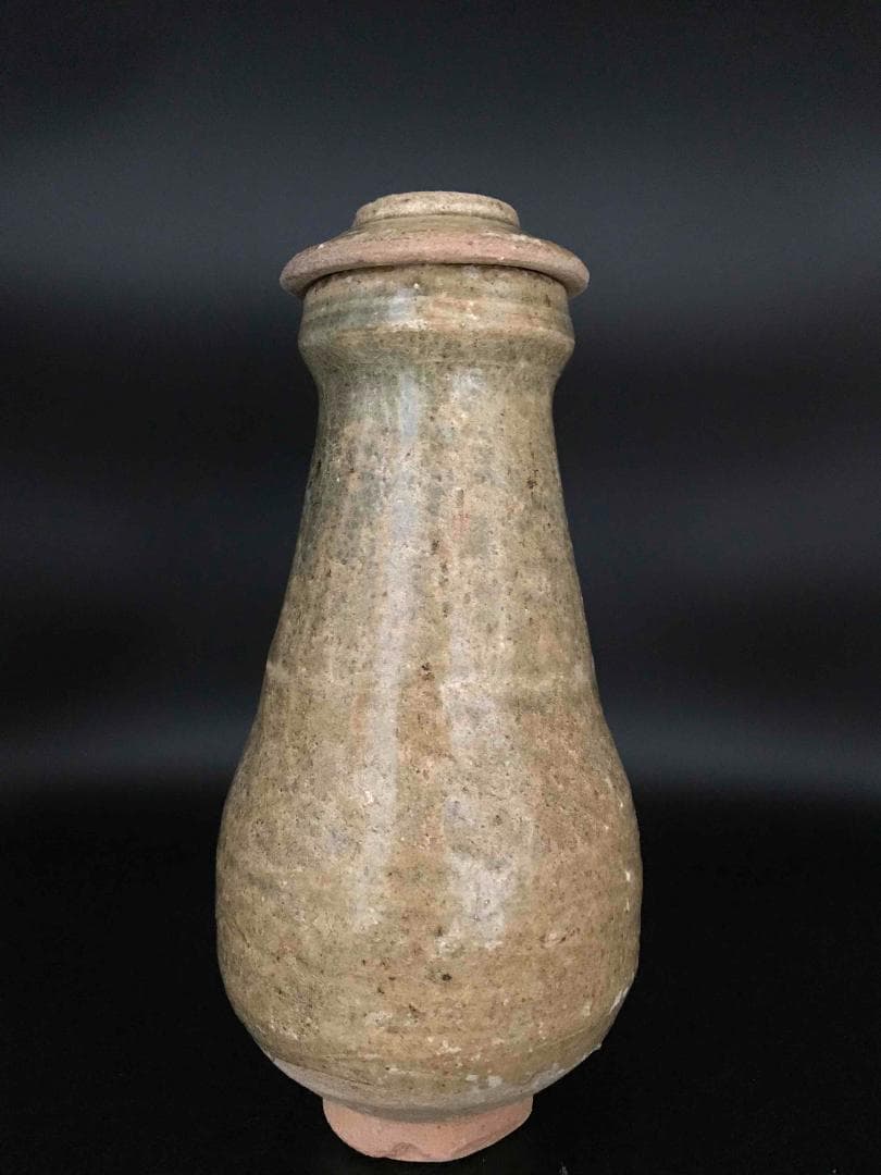 漢時代　緑釉蓋付き瓶　酒器（E-4）