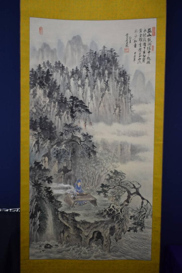 真作/雲山/山水弾琴画賛/大幅/布袋屋掛軸HF-938