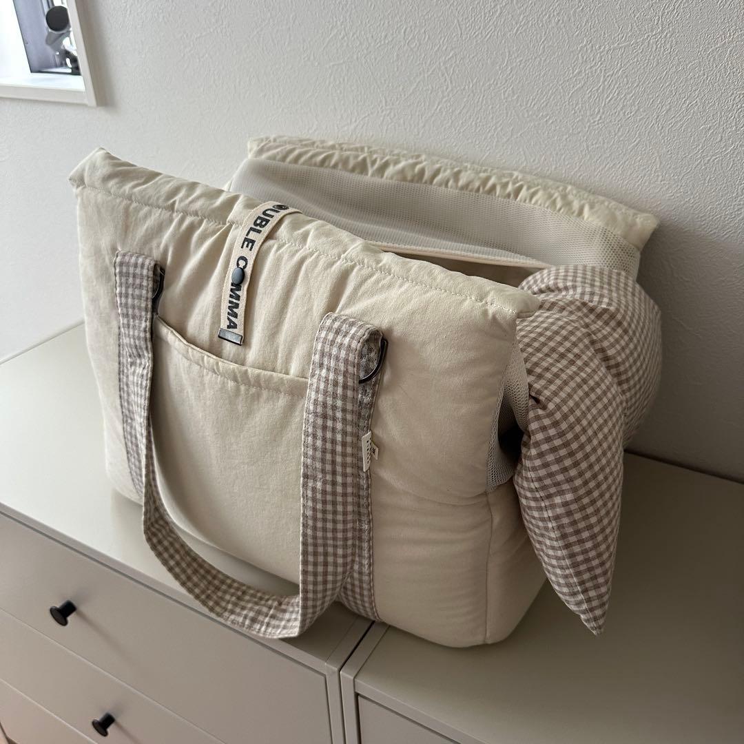 DOUBLE COMMA クッション付キャリーバッグ　ベージュ　MLサイズ