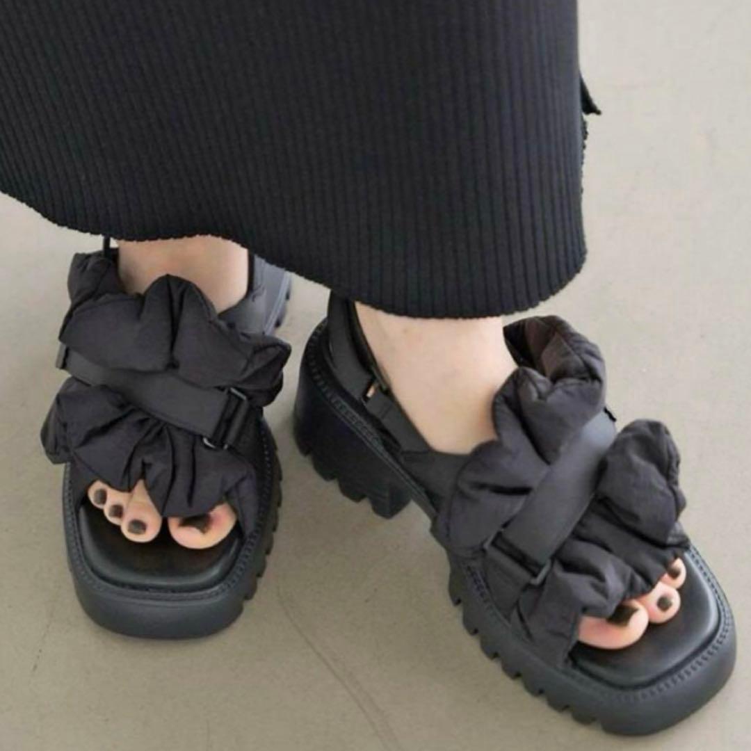 letalonフリルクロススリングバックサンダル　田久保夏鈴