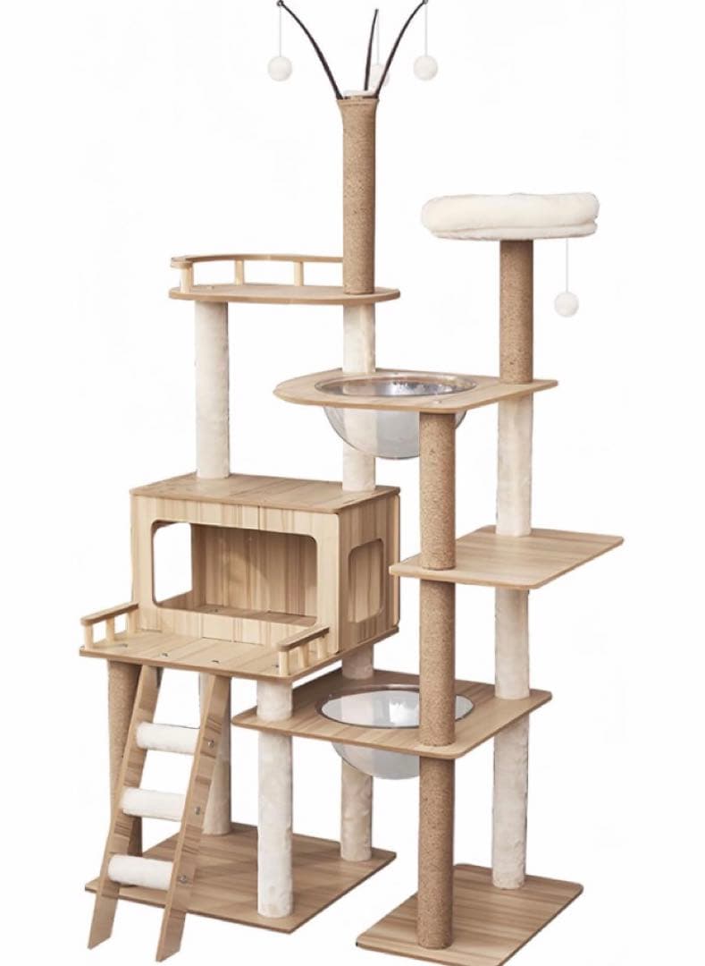 キャットタワー 木製 大型猫用 猫タワー 宇宙船 - 多頭飼い 付随 据え置き型