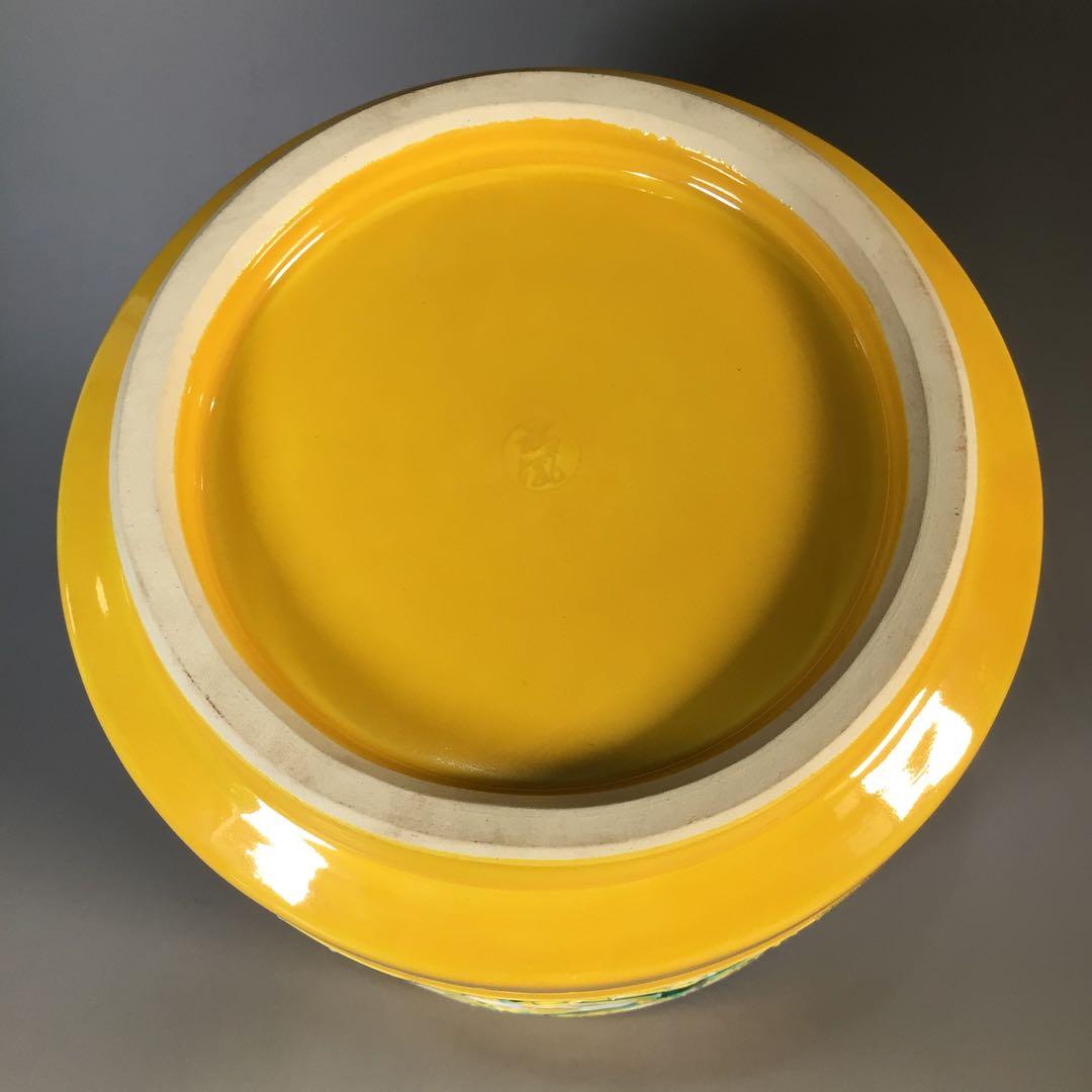 Ｍ４４７　水指　『平安　高野清鳳造』『黄交趾』『亀甲鶴亀文』　共箱　茶道具