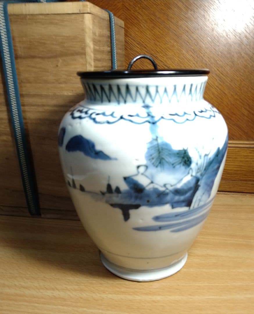 江戸前期寛文古伊万里山水舟水指 R5-5