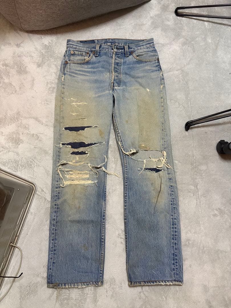 90s ビンテージ　Levis 501 xx 黒文字　ダメージ グランジ