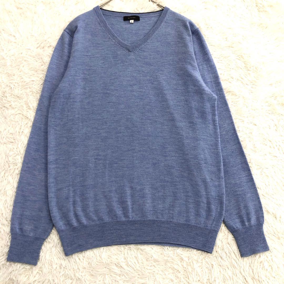 【未使用級】カシミヤ100%エストネーション Vネックセーター L ライトブルー