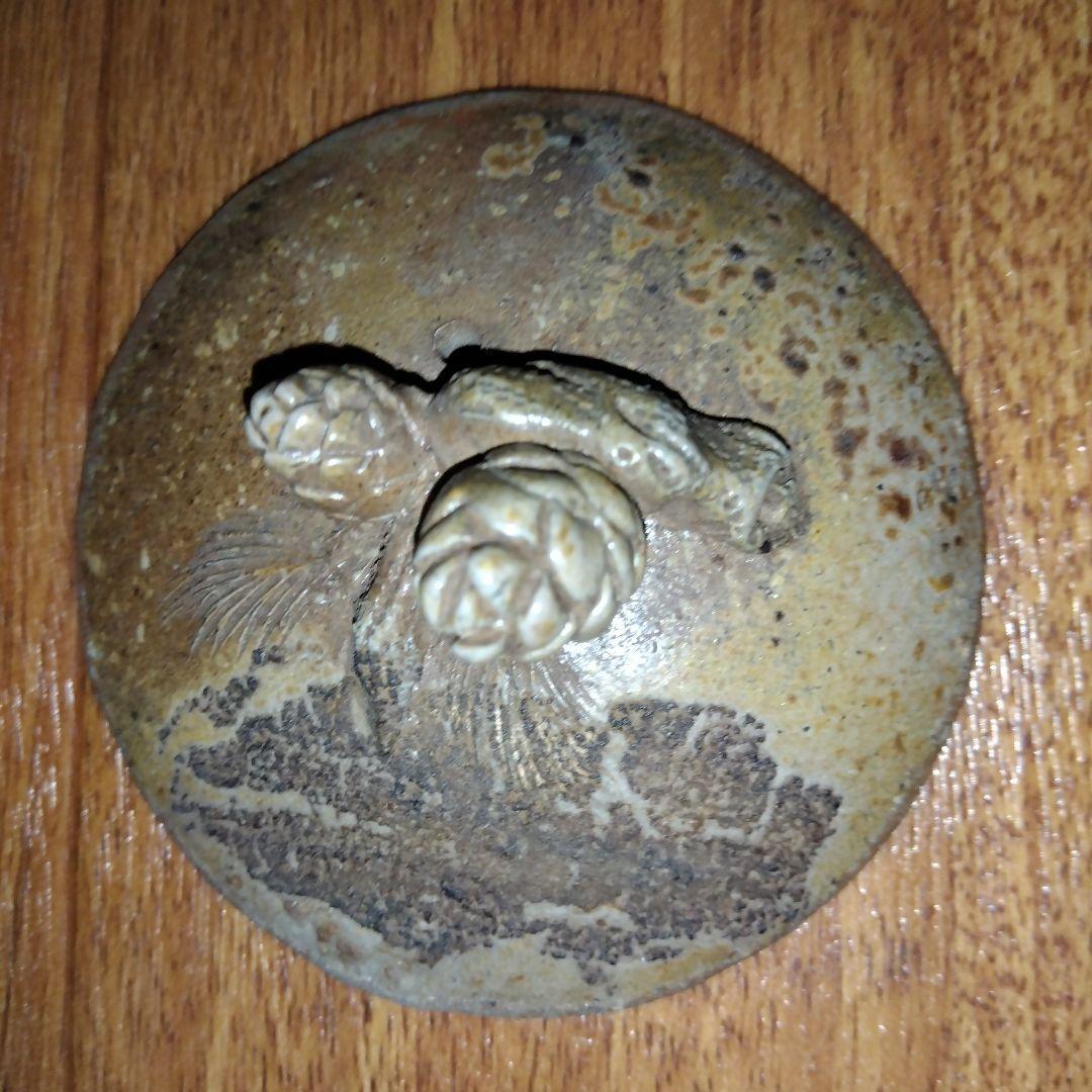 【レア】宝瓶 木村春芳作 備前焼 陶器製急須 松ぼっくり 茶托付き 宝瓶台付き