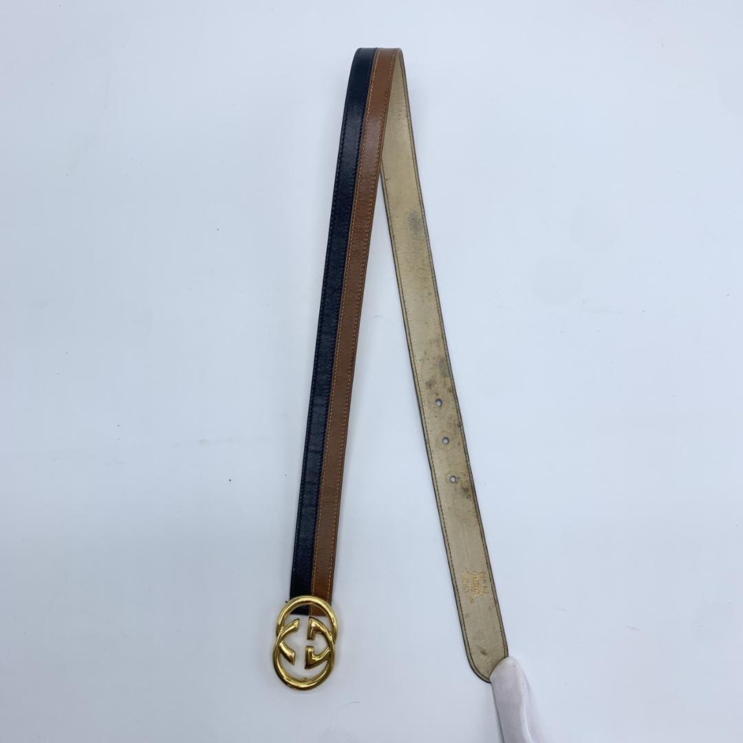 グッチ ベルト 本革 レザー バックル ゴールド金具 インターロッキングG