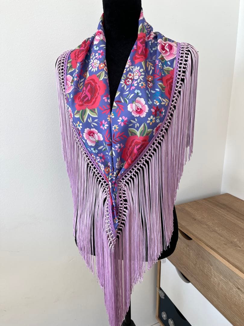 フラメンコ　マントンシージョ　パープルxマントン風花柄　ライラックフレコ