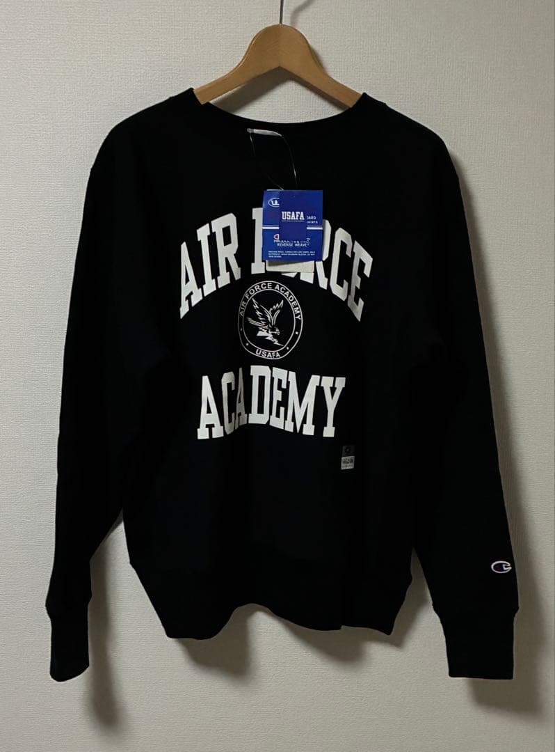 新品 /青単タグ チャンピオン リバースウィーブ USAFA /BLK/XL