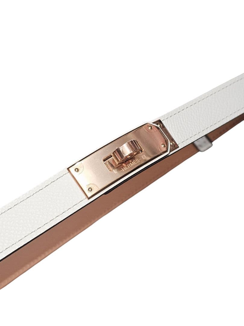 HERMES ケリーベルト　ホワイトレザーベルト ピンクゴールド金具