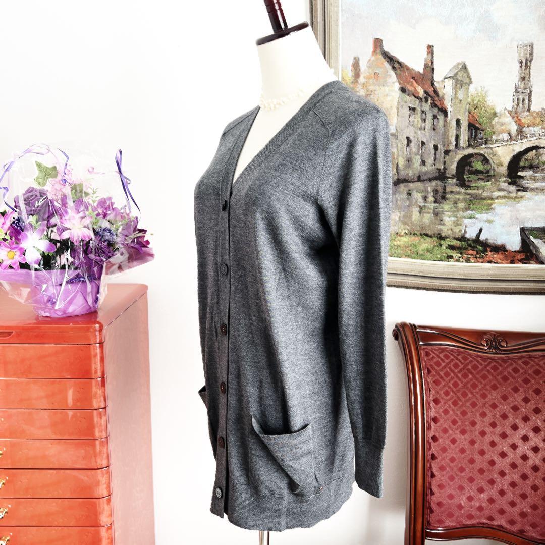 美品　HERMÈSエルメス　ロング　カーディガン カシミヤ×シルク グレー