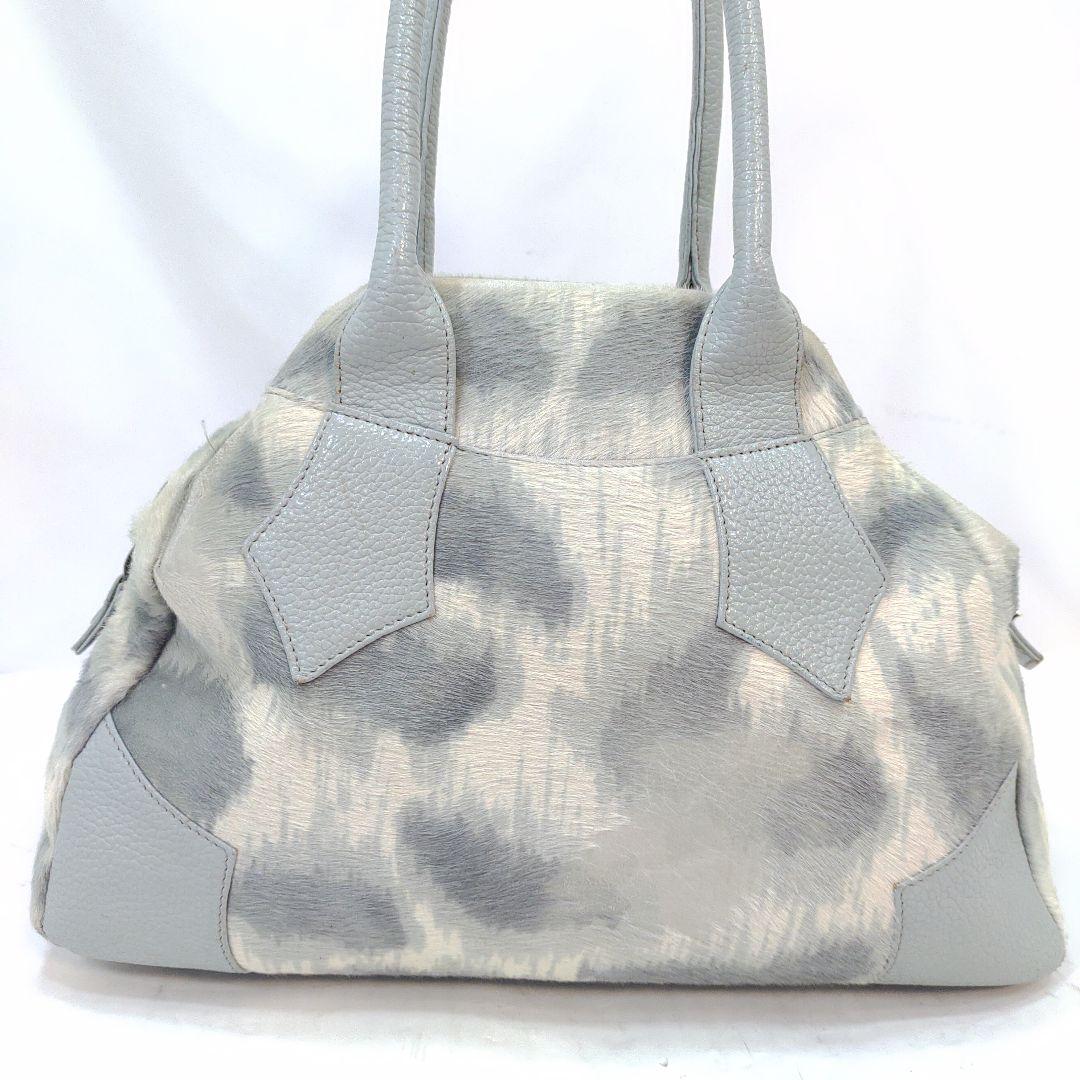 ヴィヴィアン ヤスミン ハンドバッグ レザー×ハラコ 肩掛 水色・グレー系