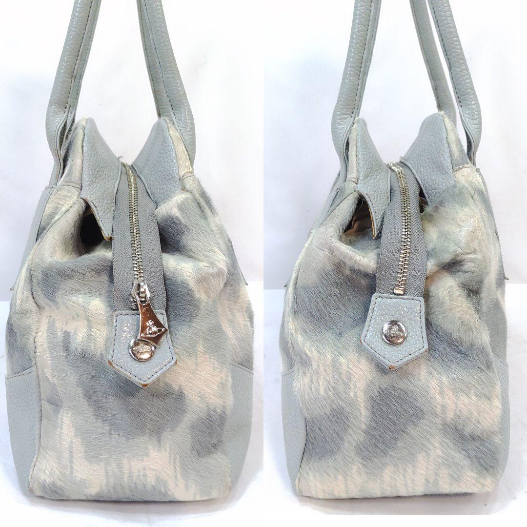 ヴィヴィアン ヤスミン ハンドバッグ レザー×ハラコ 肩掛 水色・グレー系