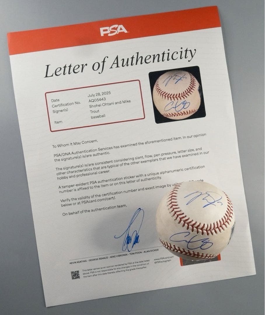 大谷翔平＆マイク・トラウト 2018年実使用 ダブル直筆サインボール