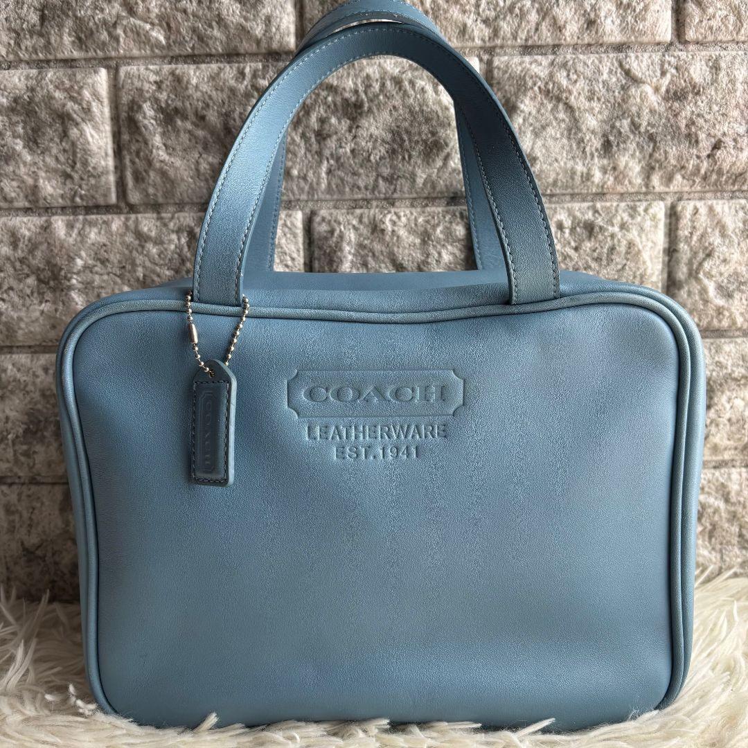 【超激レア 美品】オールドコーチ　ハンドバッグ　スクエアバッグ　レザー　ブルー系