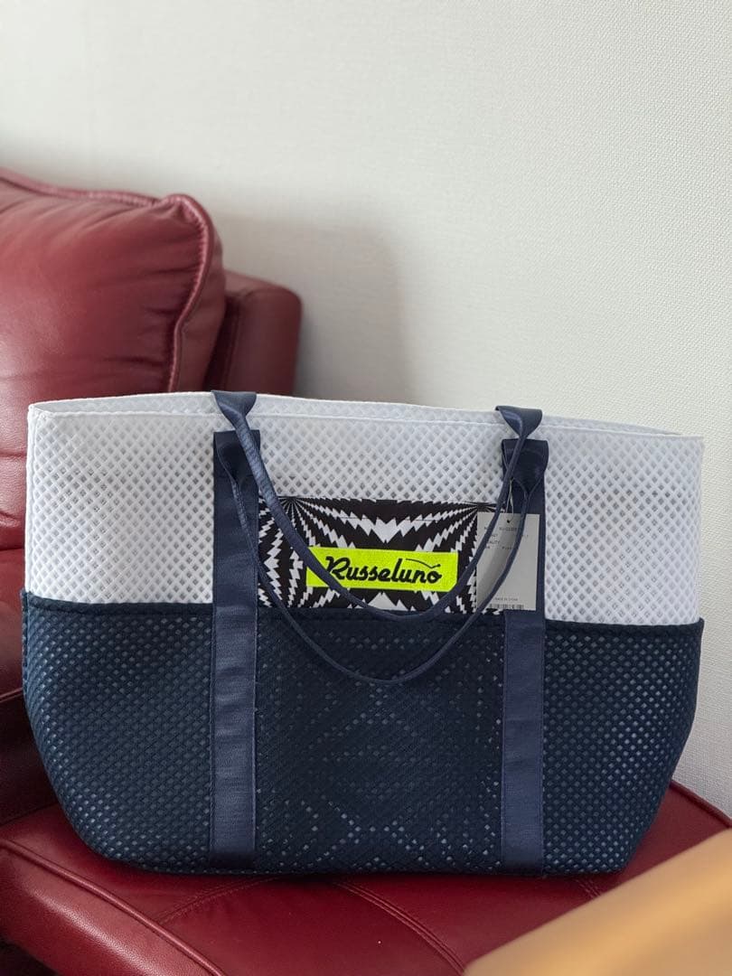 【新品タグ付き】Russeluno ゴルフバッグ メッシュ ホワイト/ネイビー