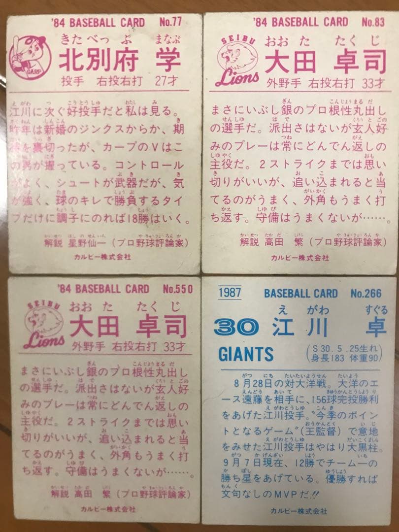 【昭和レトロ】プロ野球チップスカード84、86、87、88計23枚