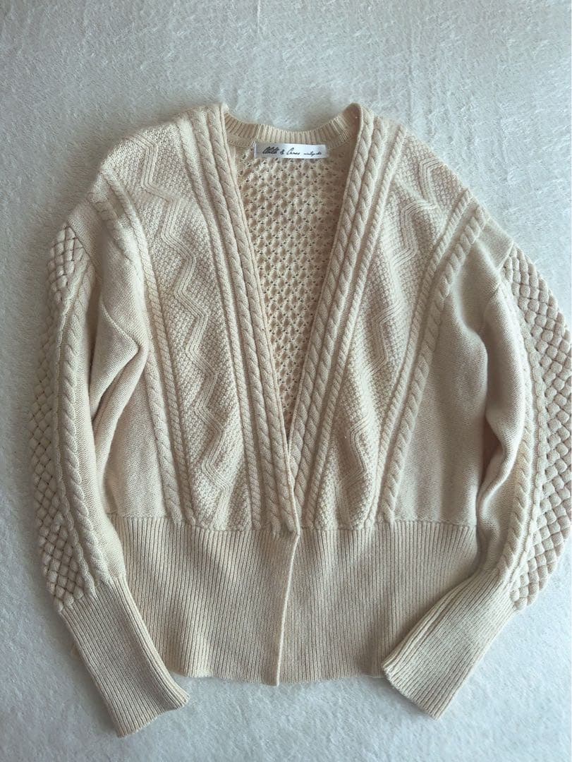 Cloth & Cross 長袖ケーブルニットカーディガン オフホワイト
