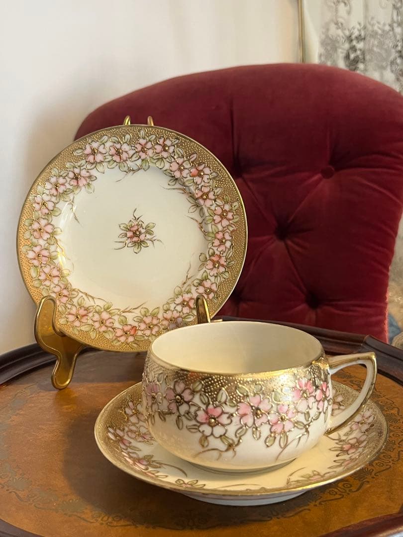 名古屋　松風陶器　桜模様　花柄陶磁器カップ&ソーサーセット