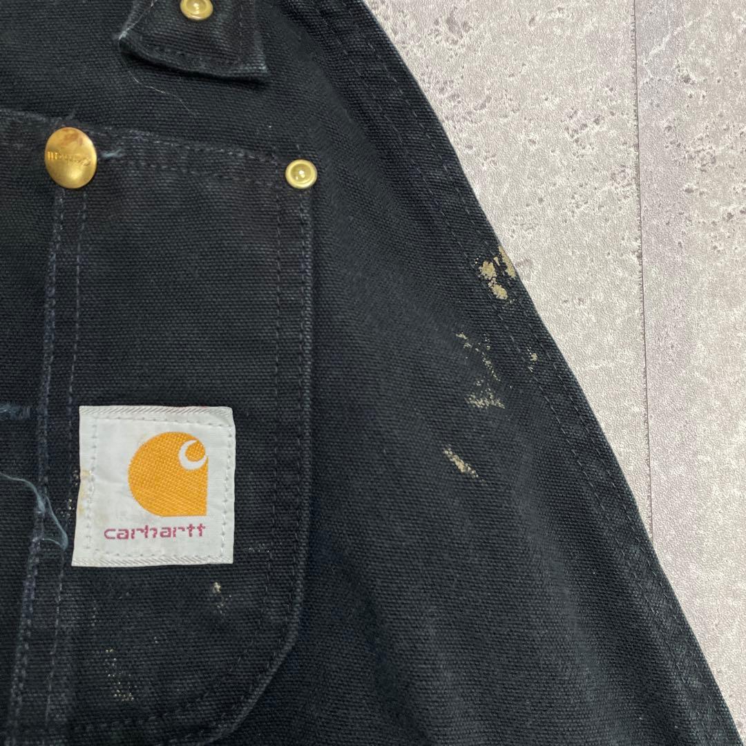 カーハート　USA製ブラックオーバーオールダック地　ダブルニー W46 L30