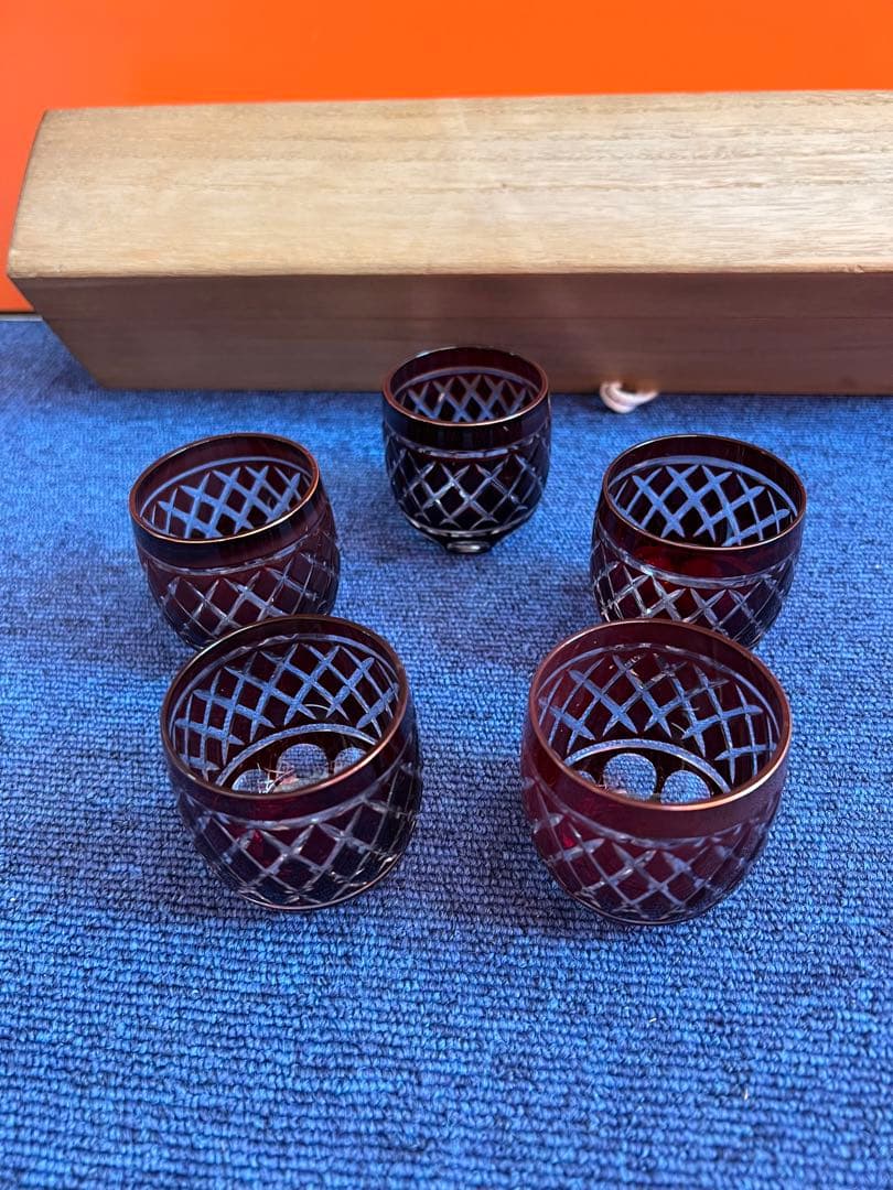 928 薩摩切子　猪口　5客　未使用