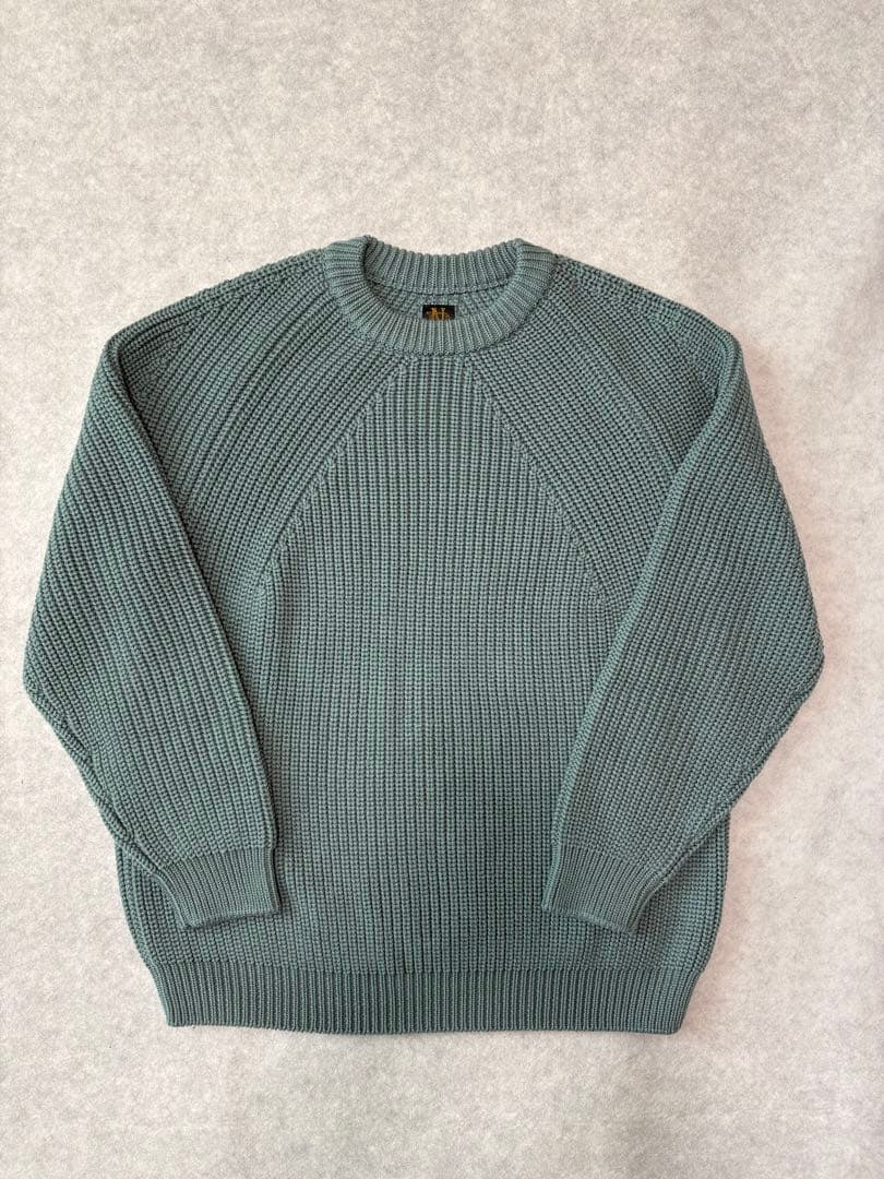 BATONER グリーン リブ編み セーター