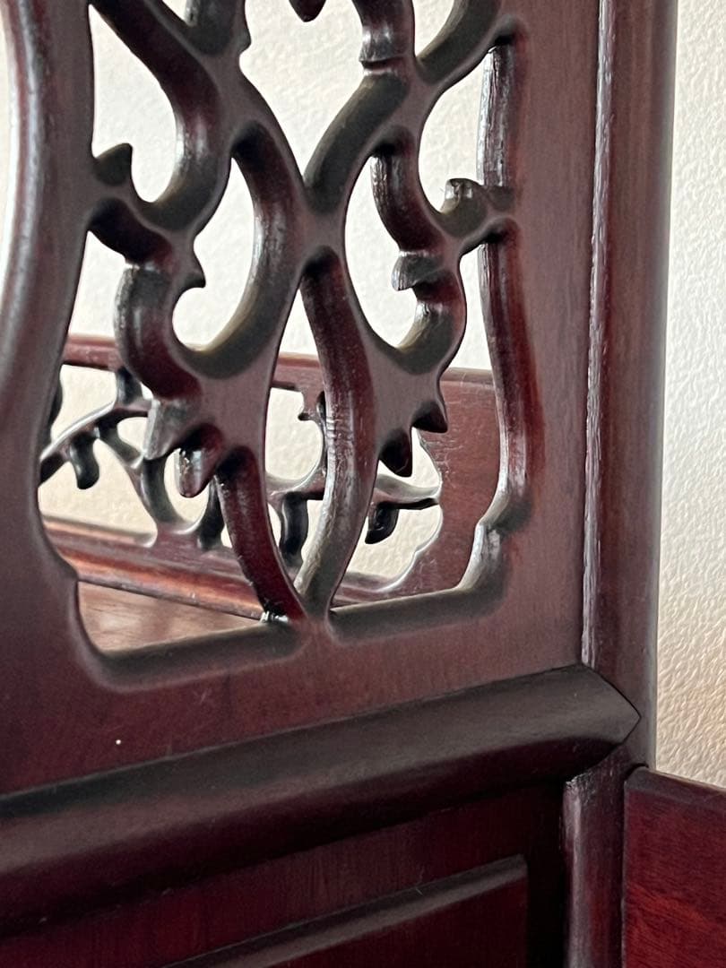 唐木 花梨 茶箪笥 飾り棚 茶棚 違い棚 和家具 木製 彫刻 アンティーク