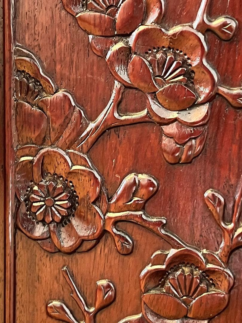 唐木 花梨 茶箪笥 飾り棚 茶棚 違い棚 和家具 木製 彫刻 アンティーク