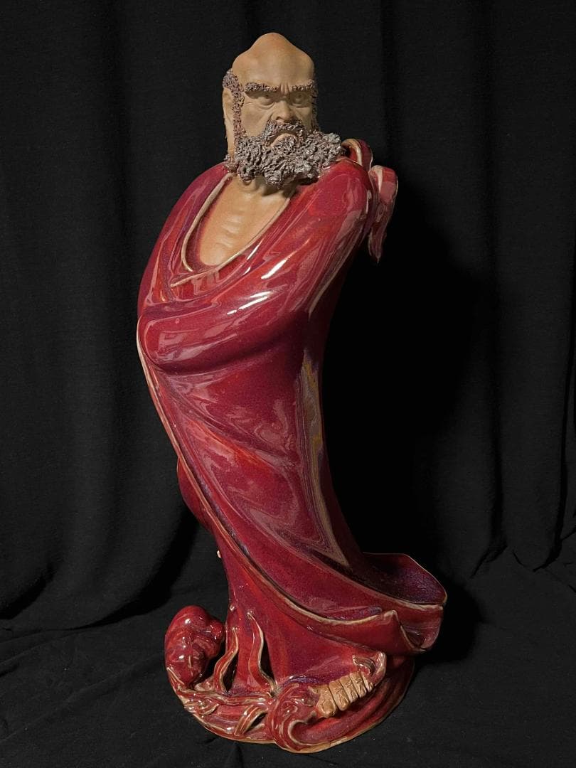 清时代 鈞窯　紫紅釉鈞窯達摩　窯変釉　辰砂　唐物　古賞物(B-101)