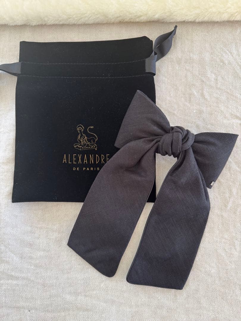 や*し様 Alexandre de Paris リネン　リボン　バレッタ　黒