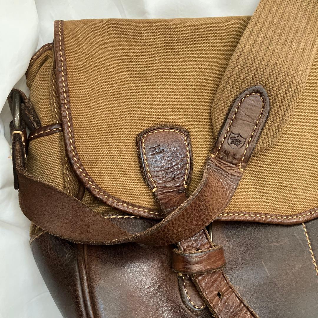 希少　ラルフローレン　メッセンジャーバッグ　ショルダーバック　キャンバス　レザー
